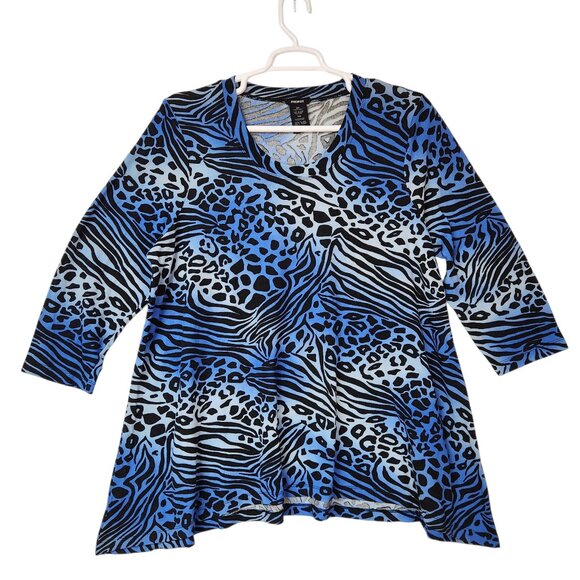 Premise Womens 2XL Blue Animal Print 3/4 Sleeve Top - Picture 1 of 7
